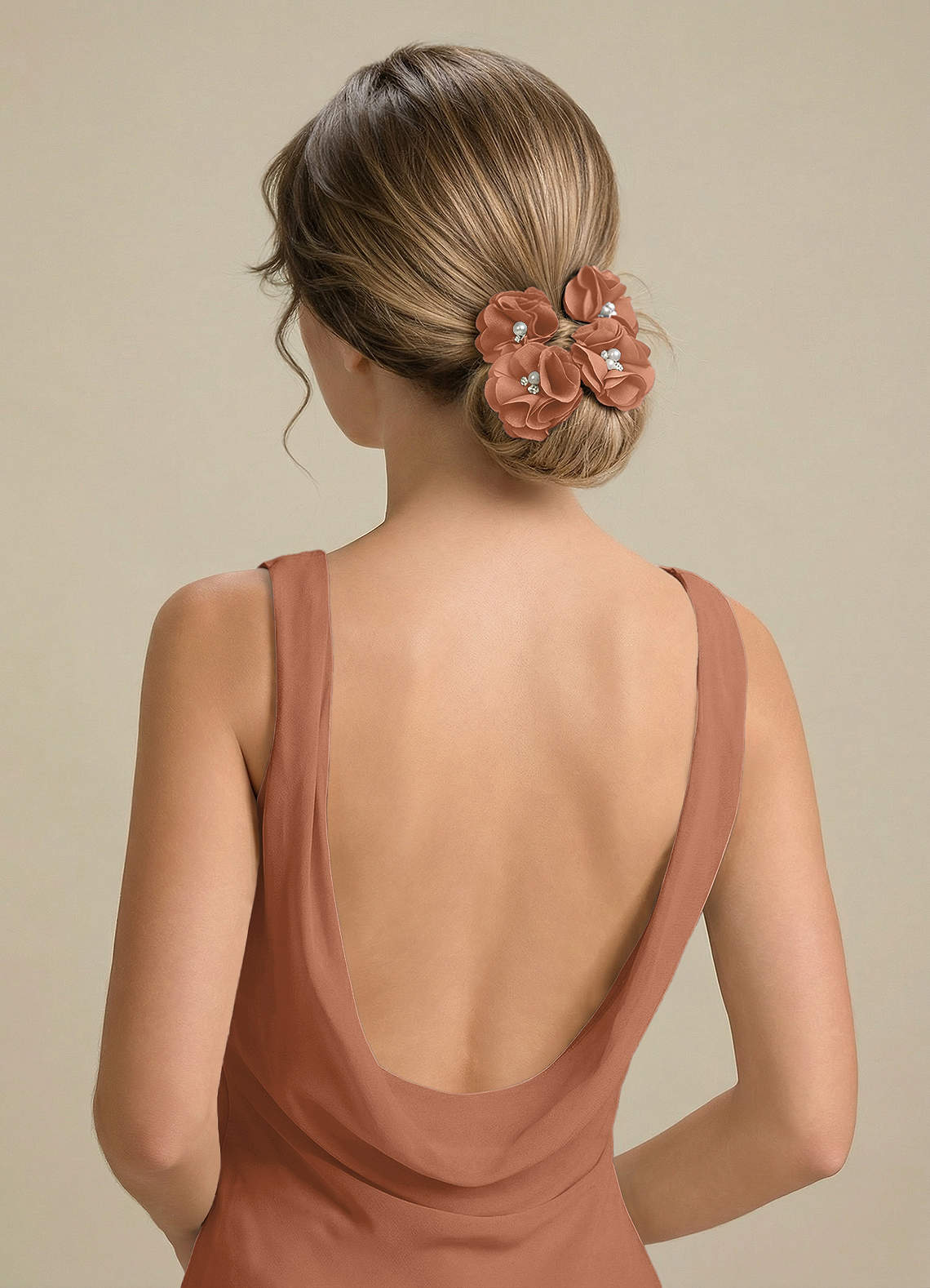 Four-Piece Matching Color Stretch Satin Hair Clip Set — Bronzer — 图 175/250