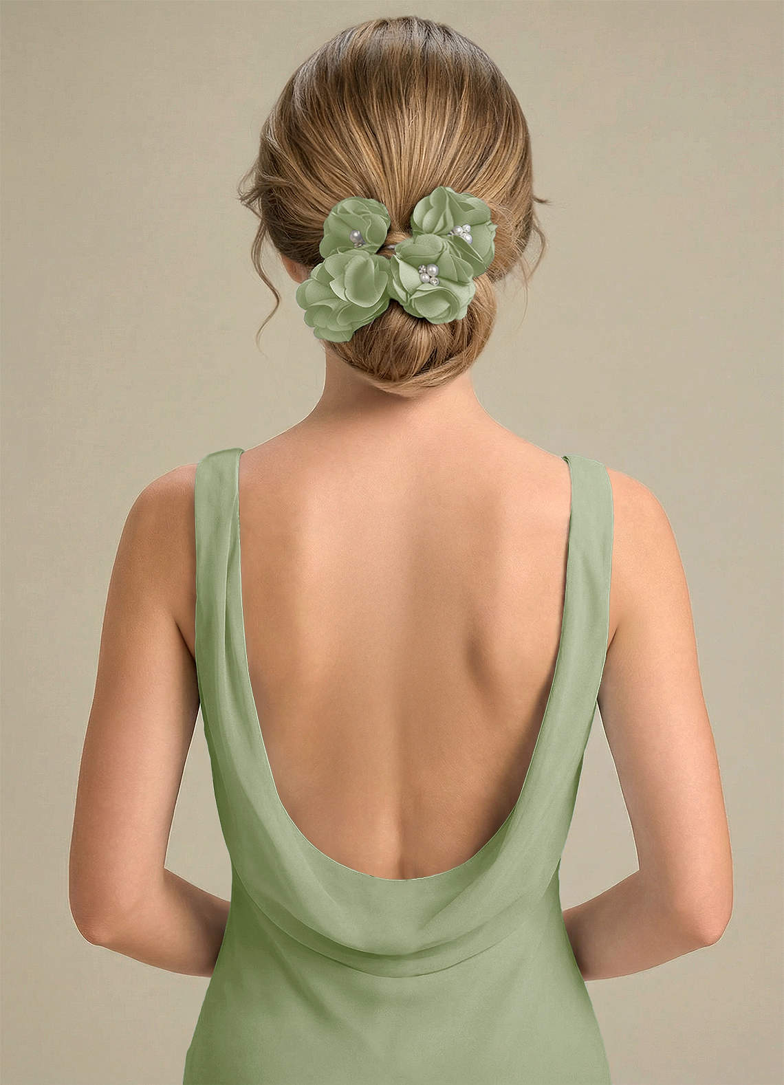 Four-Piece Matching Color Stretch Satin Hair Clip Set — Dusty Sage — 图 63/250