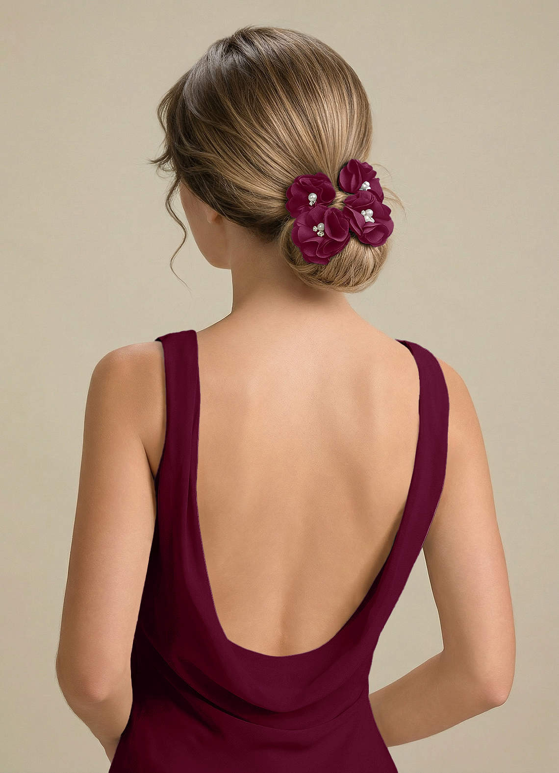 Four-Piece Matching Color Stretch Satin Hair Clip Set — Mulberry — 图 164/250