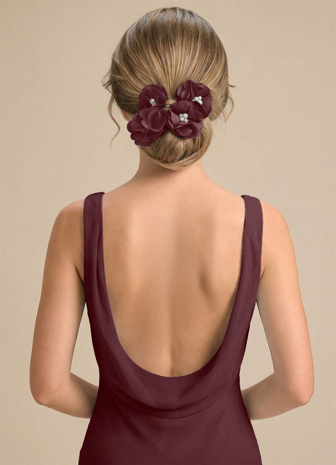 Four-Piece Matching Color Stretch Satin Hair Clip Set — Sangria — 图 99/250