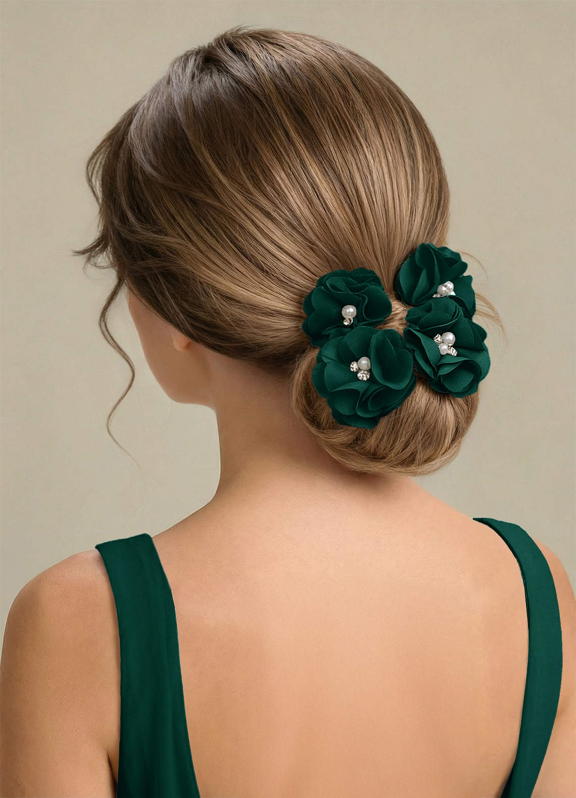 Four-Piece Matching Color Stretch Satin Hair Clip Set — Emerald — 图 198/250