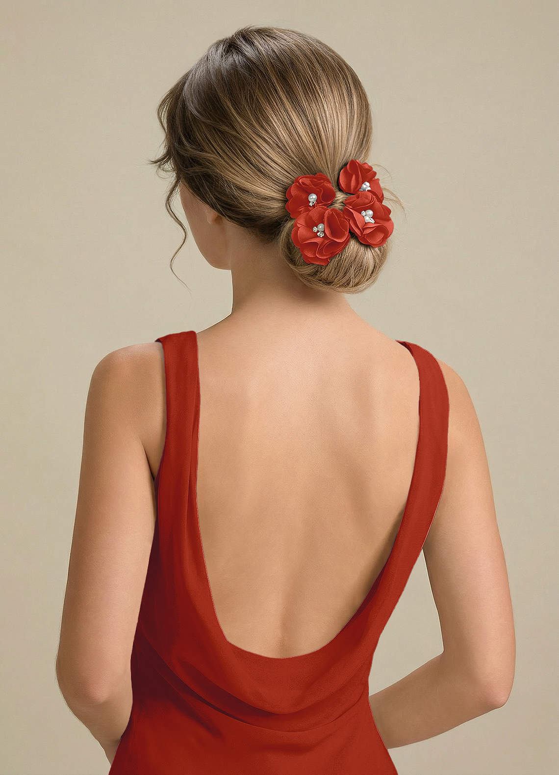 Four-Piece Matching Color Stretch Satin Hair Clip Set — Rust — 图 165/250