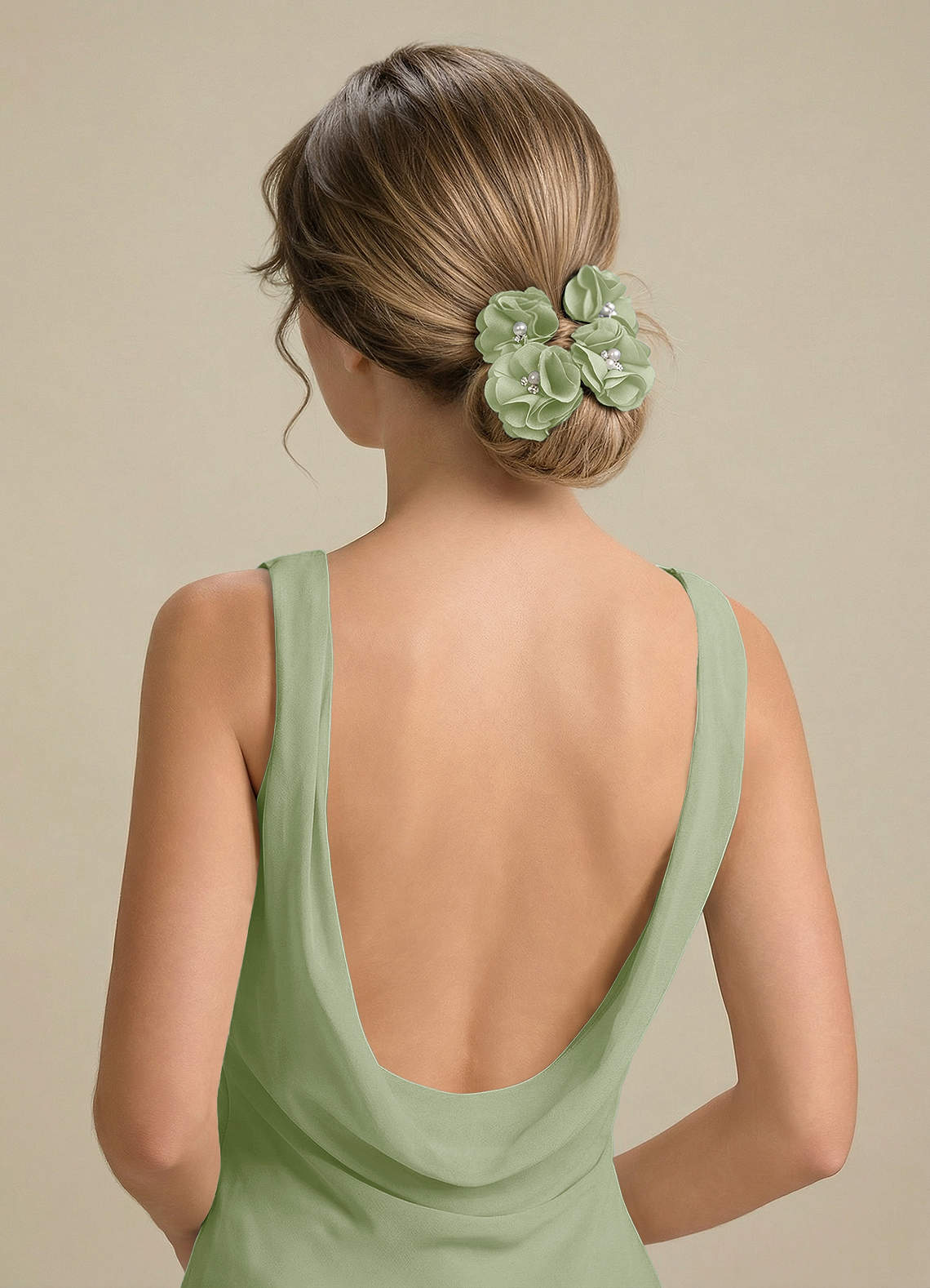 Four-Piece Matching Color Stretch Satin Hair Clip Set — Dusty Sage — 图 125/250