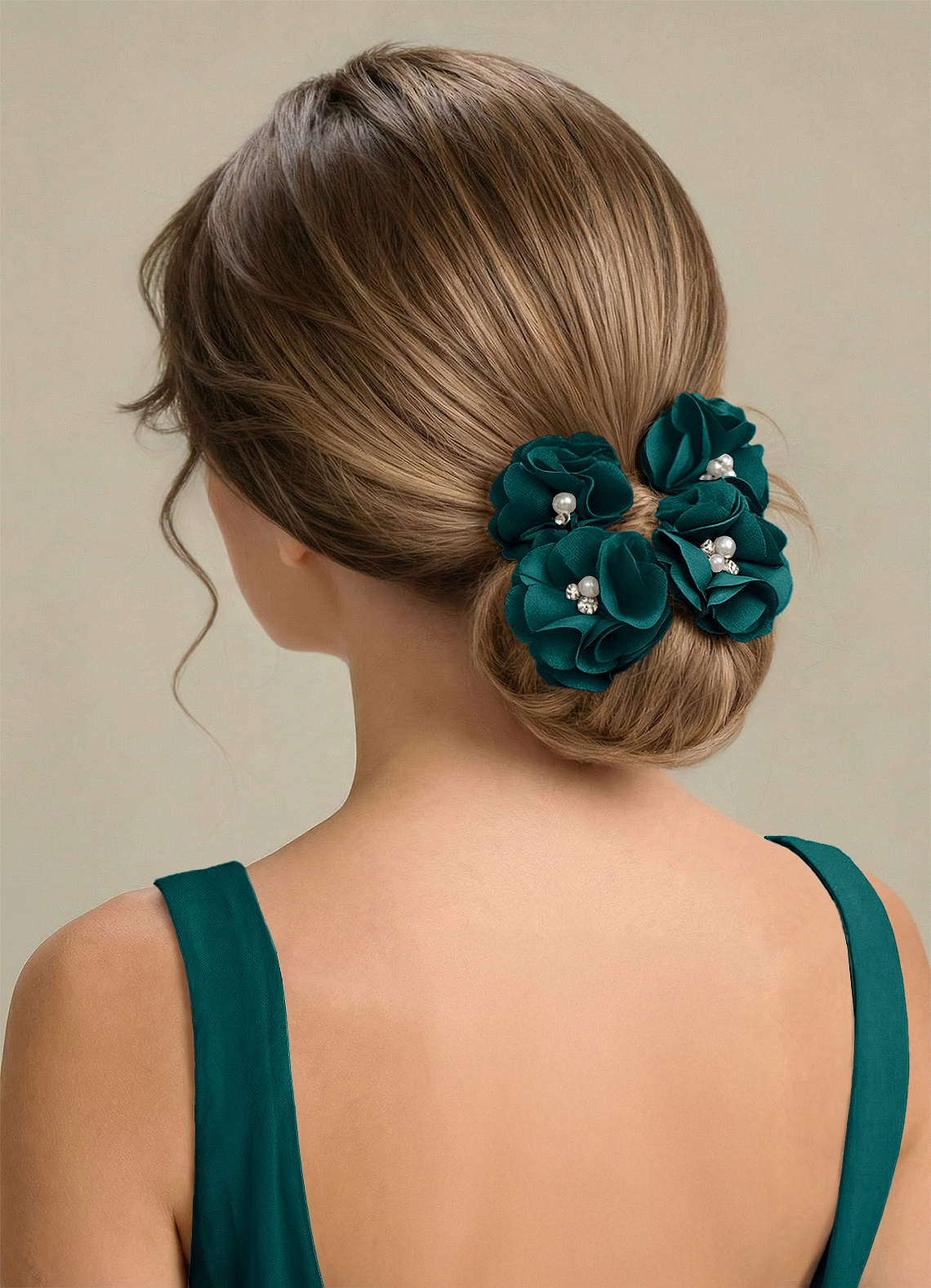 Four-Piece Matching Color Stretch Satin Hair Clip Set — Peacock — 图 196/250
