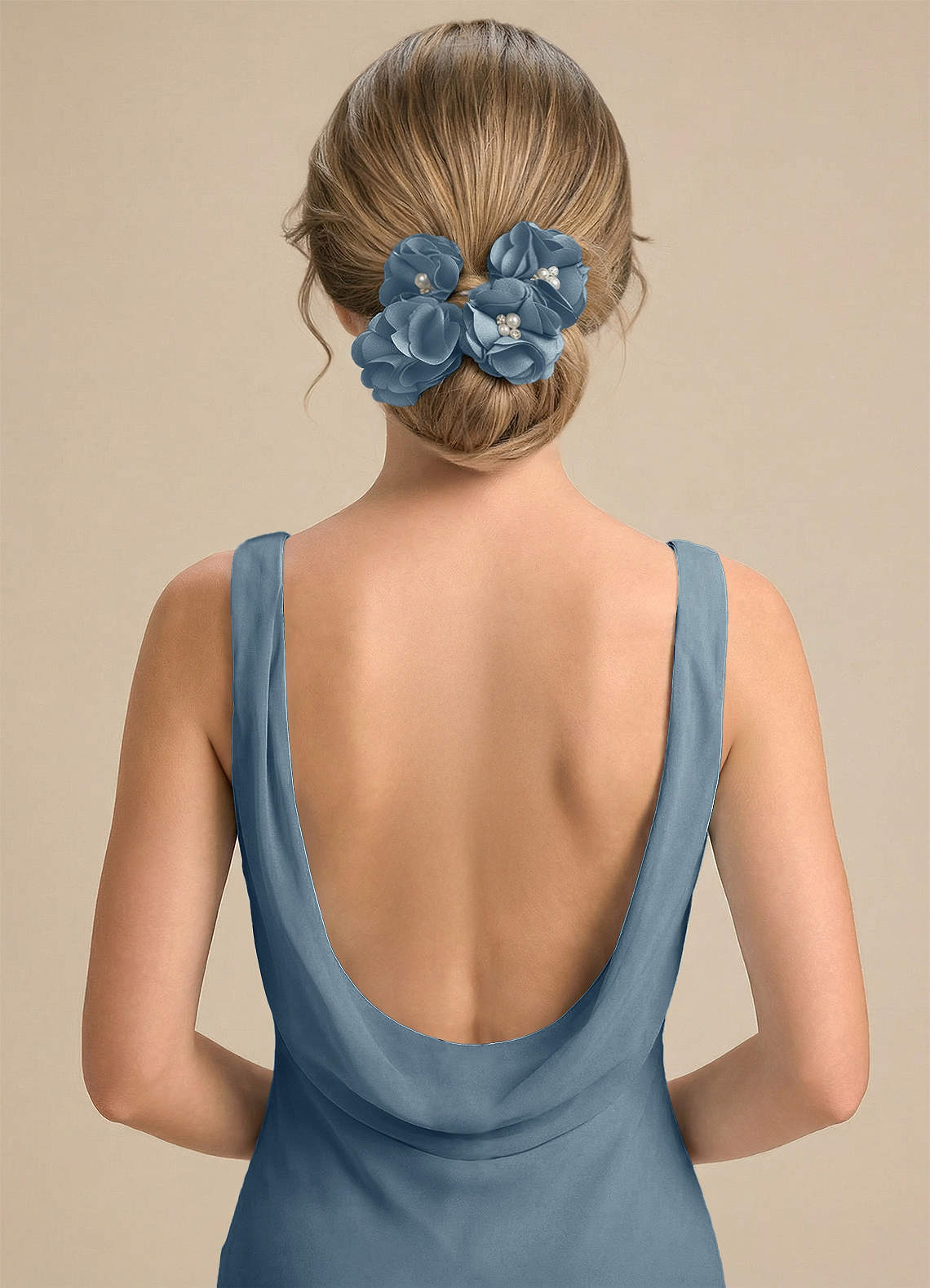 Four-Piece Matching Color Stretch Satin Hair Clip Set — dusty blue — 图 80/250