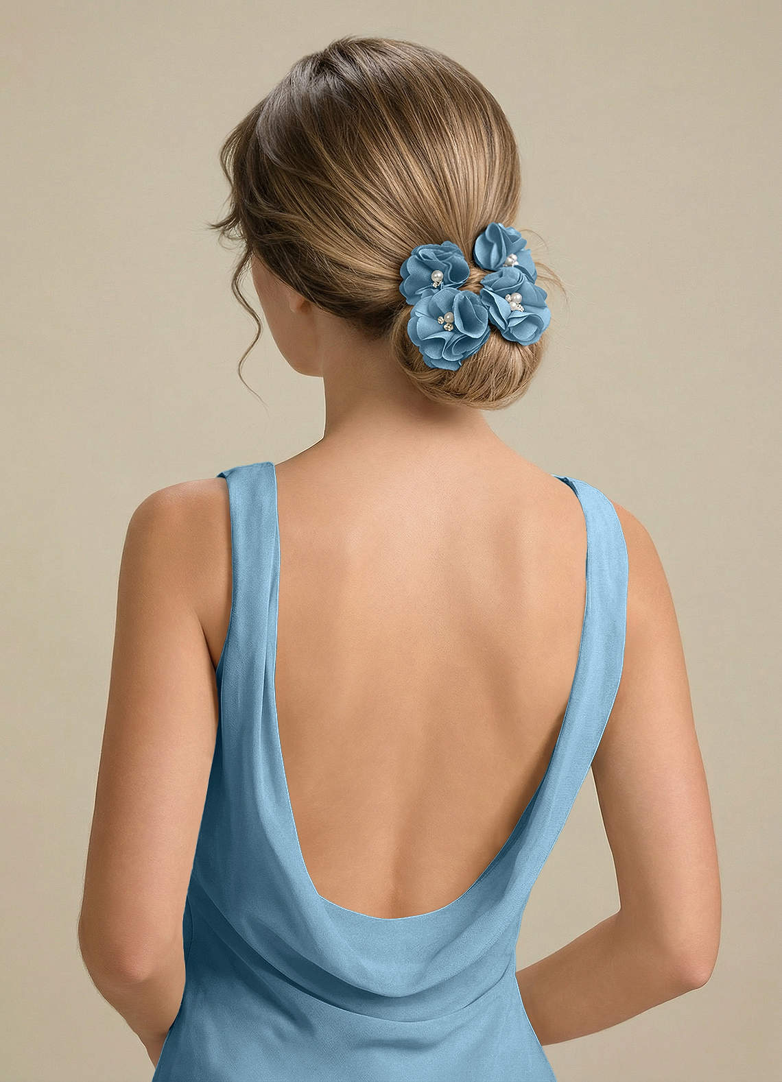 Four-Piece Matching Color Stretch Satin Hair Clip Set — Steel Blue — 图 141/250
