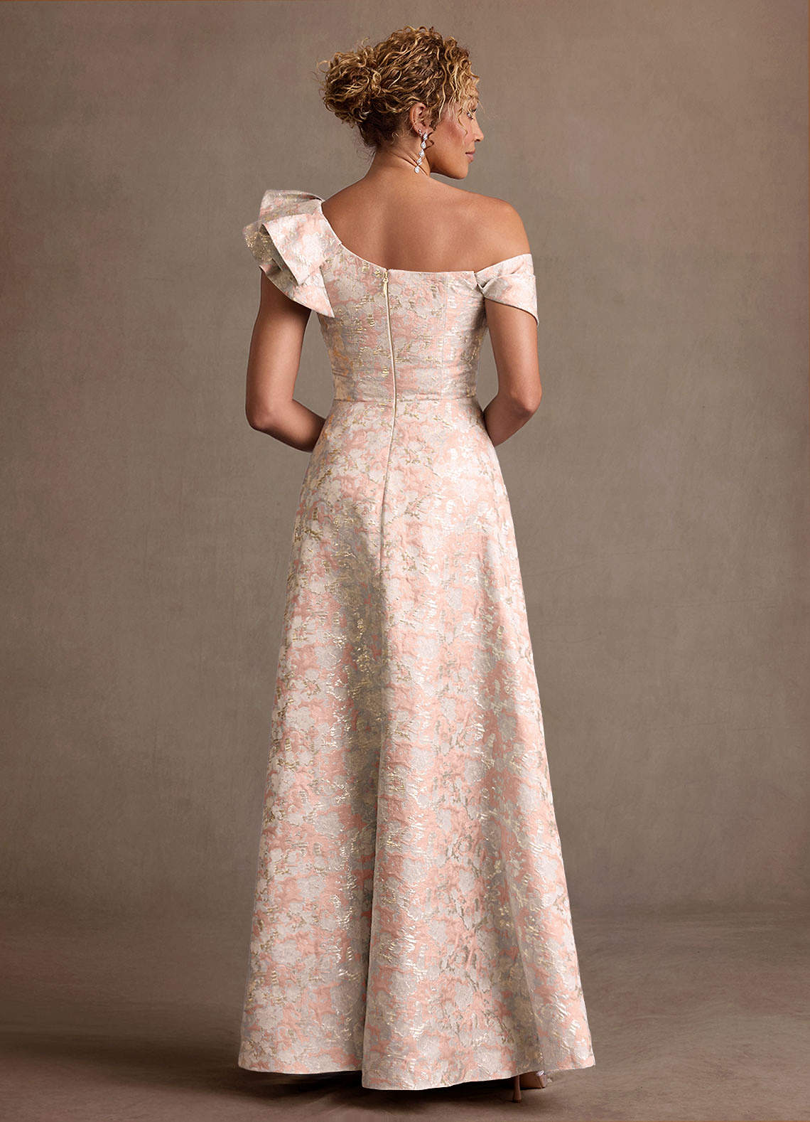Fran A-Line Off-the-Shoulder Jacquard Mother of the Bride Dress in Dusty Rose