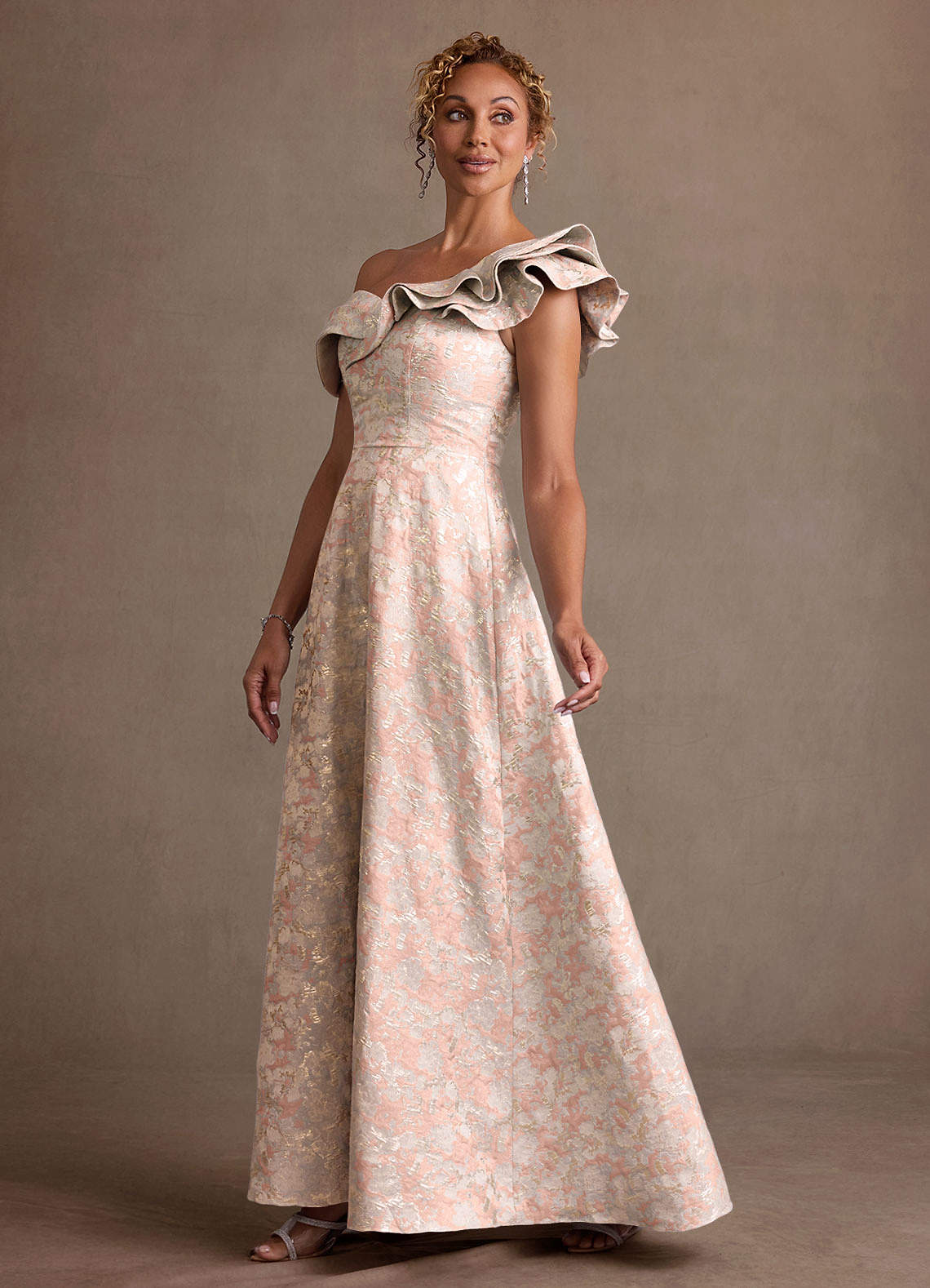 Fran A-Line Off-the-Shoulder Jacquard Mother of the Bride Dress in Dusty Rose