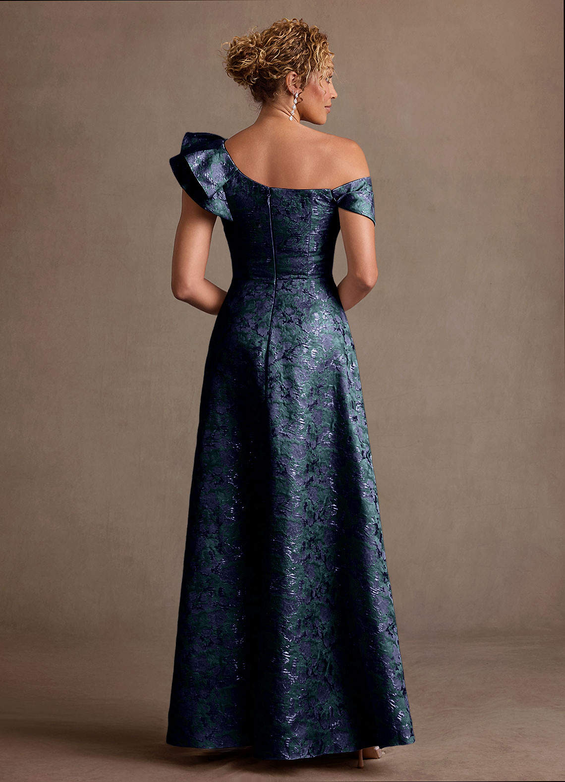 Fran A-Line Off-the-Shoulder Jacquard Mother of the Bride Dress in Dark Navy