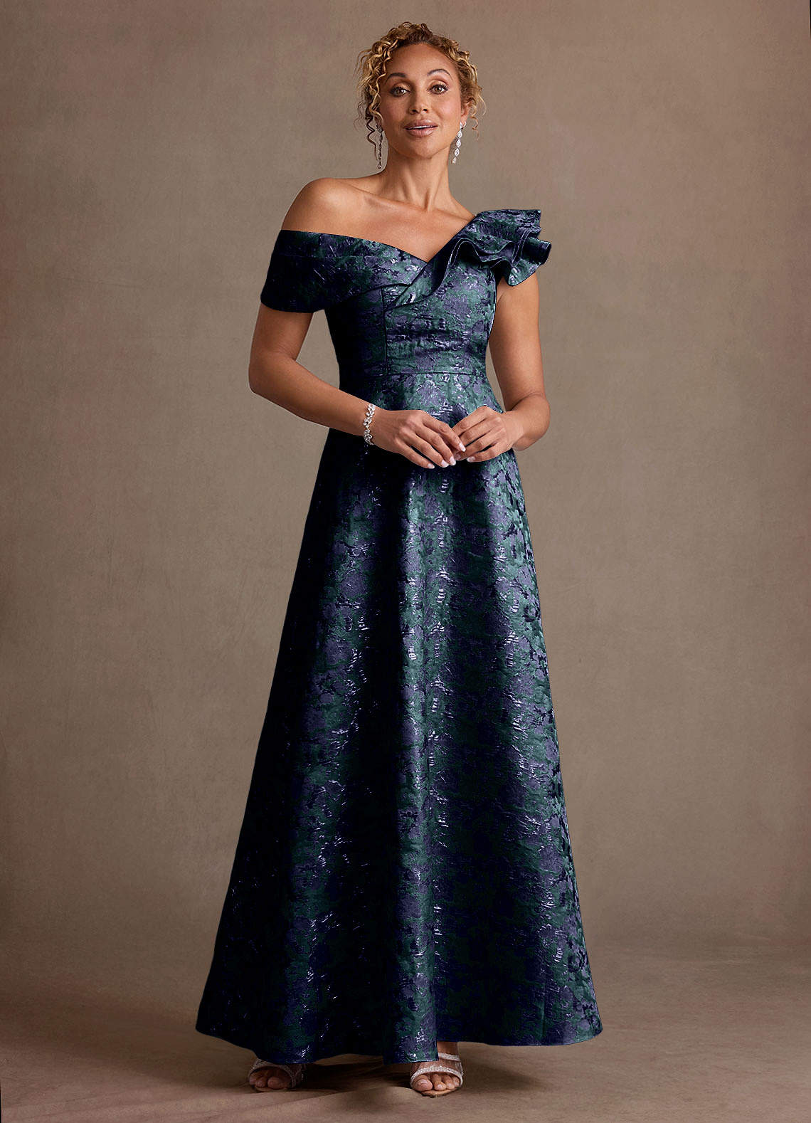 Fran A-Line Off-the-Shoulder Jacquard Mother of the Bride Dress
