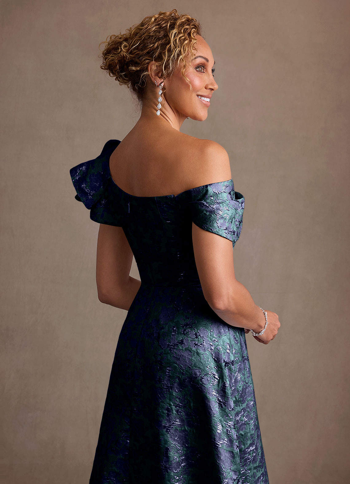 Fran A-Line Off-the-Shoulder Jacquard Mother of the Bride Dress