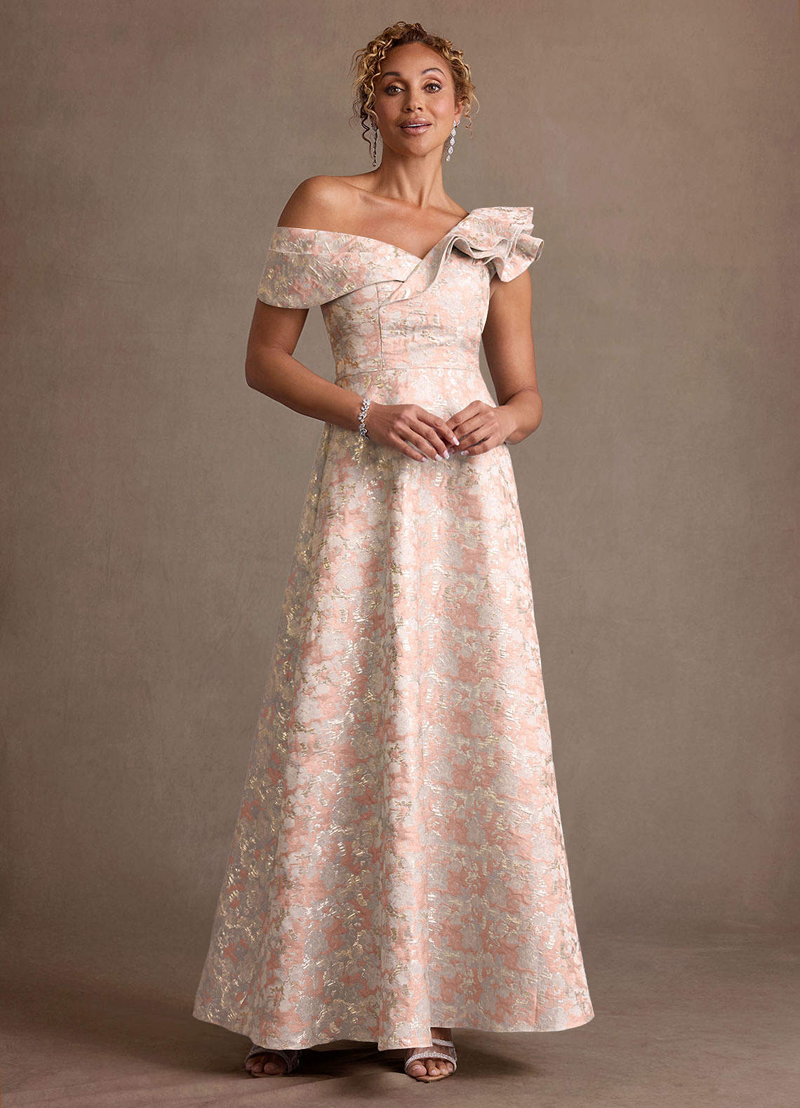 Fran A-Line Off-the-Shoulder Jacquard Mother of the Bride Dress in Dusty Rose