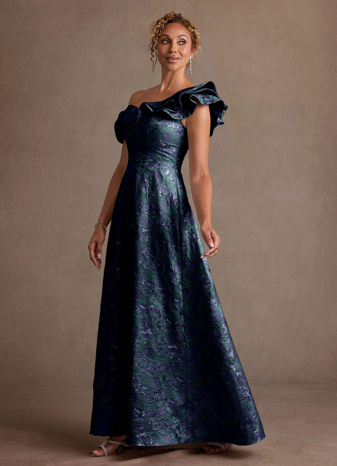 Fran A-Line Off-the-Shoulder Jacquard Mother of the Bride Dress in Dark Navy