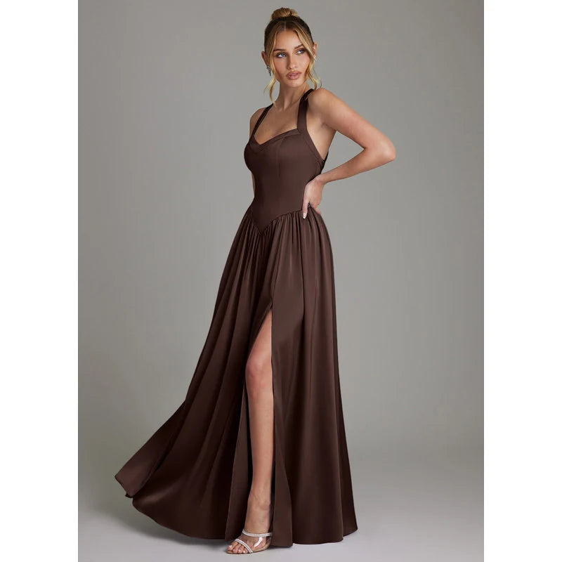 Francis A-Line V-Neck Stretch Satin Bridesmaid Dress in Ganache - additional view 11