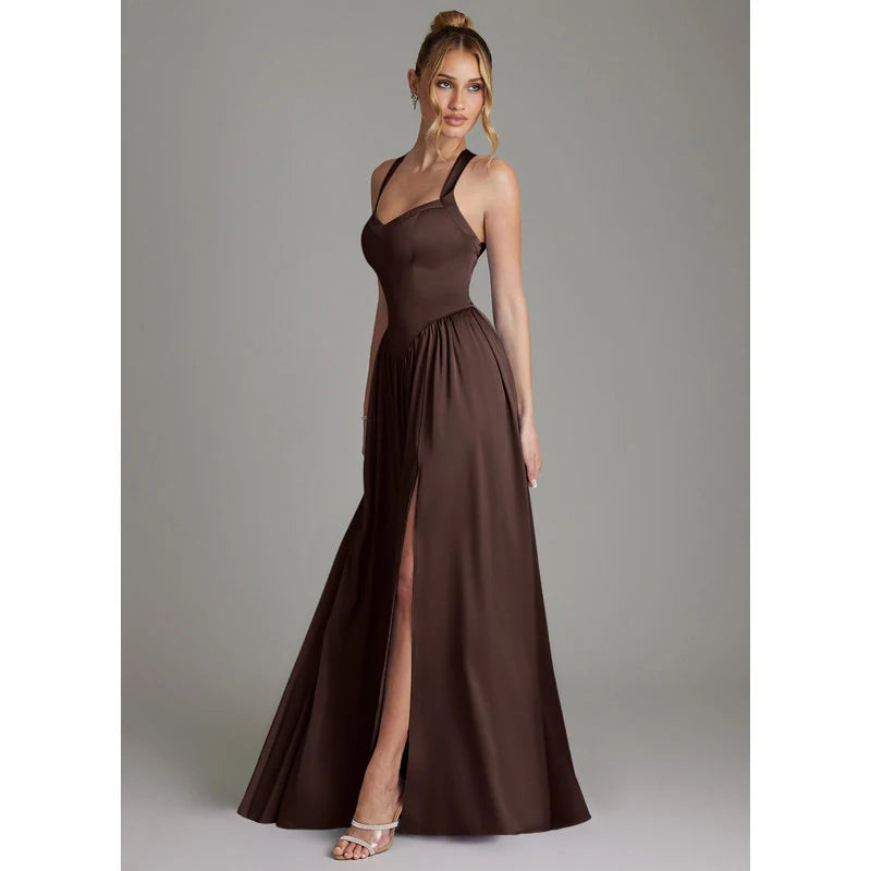 Francis A-Line V-Neck Stretch Satin Bridesmaid Dress in Ganache - additional view 12
