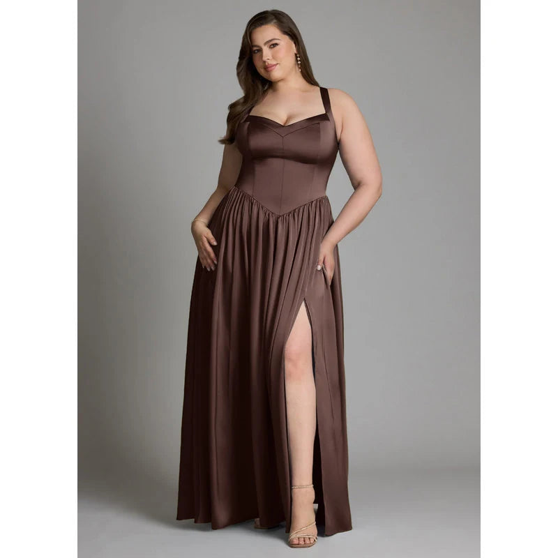 Francis A-Line V-Neck Stretch Satin Bridesmaid Dress in Ganache - additional view 15
