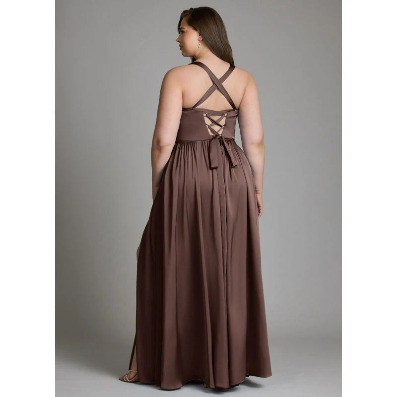 Francis A-Line V-Neck Stretch Satin Bridesmaid Dress in Ganache - additional view 16