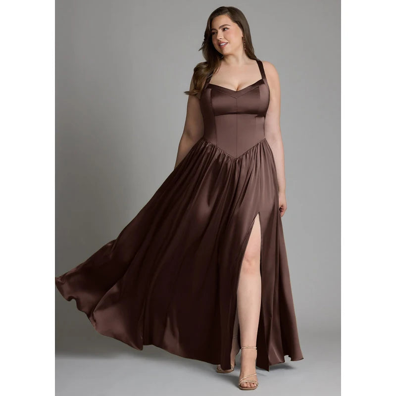 Francis A-Line V-Neck Stretch Satin Bridesmaid Dress in Ganache - additional view 17