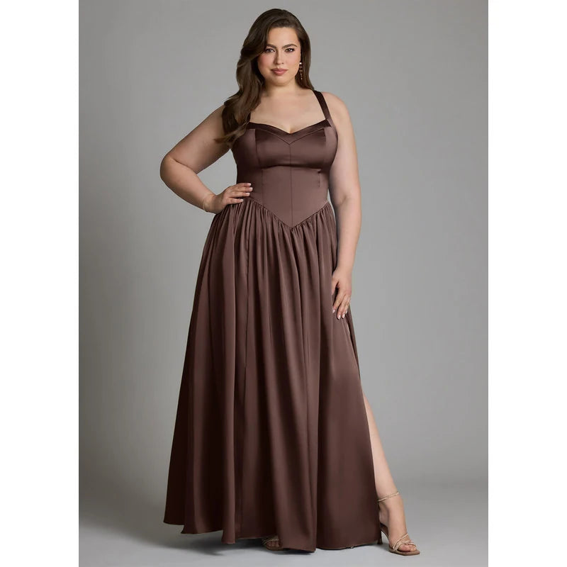 Francis A-Line V-Neck Stretch Satin Bridesmaid Dress in Ganache - additional view 18