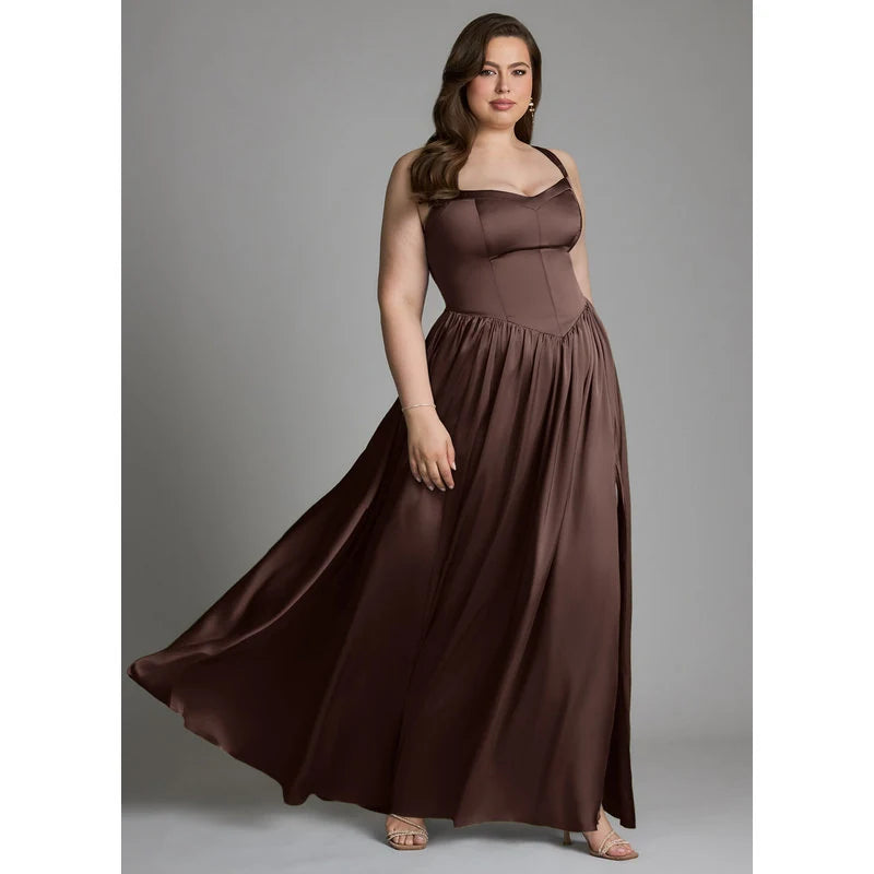 Francis A-Line V-Neck Stretch Satin Bridesmaid Dress in Ganache - additional view 19