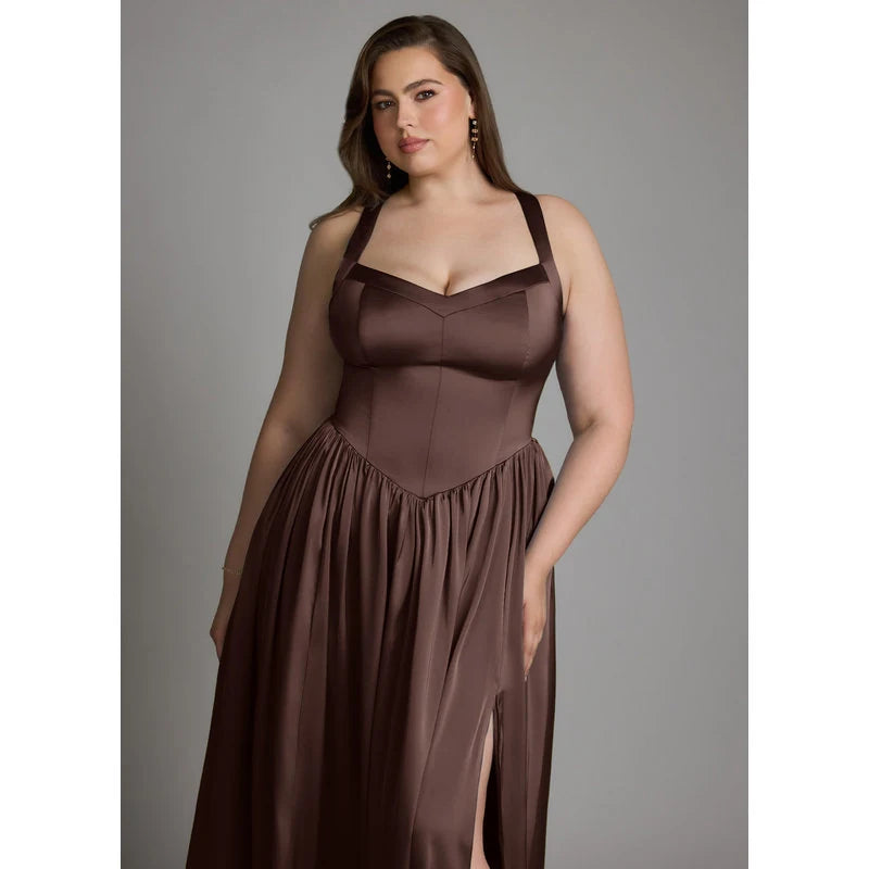 Francis A-Line V-Neck Stretch Satin Bridesmaid Dress in Ganache - additional view 20