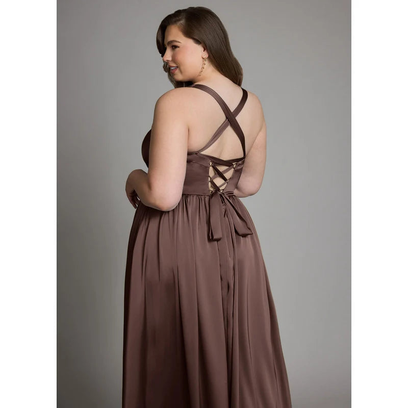 Francis A-Line V-Neck Stretch Satin Bridesmaid Dress in Ganache - additional view 21