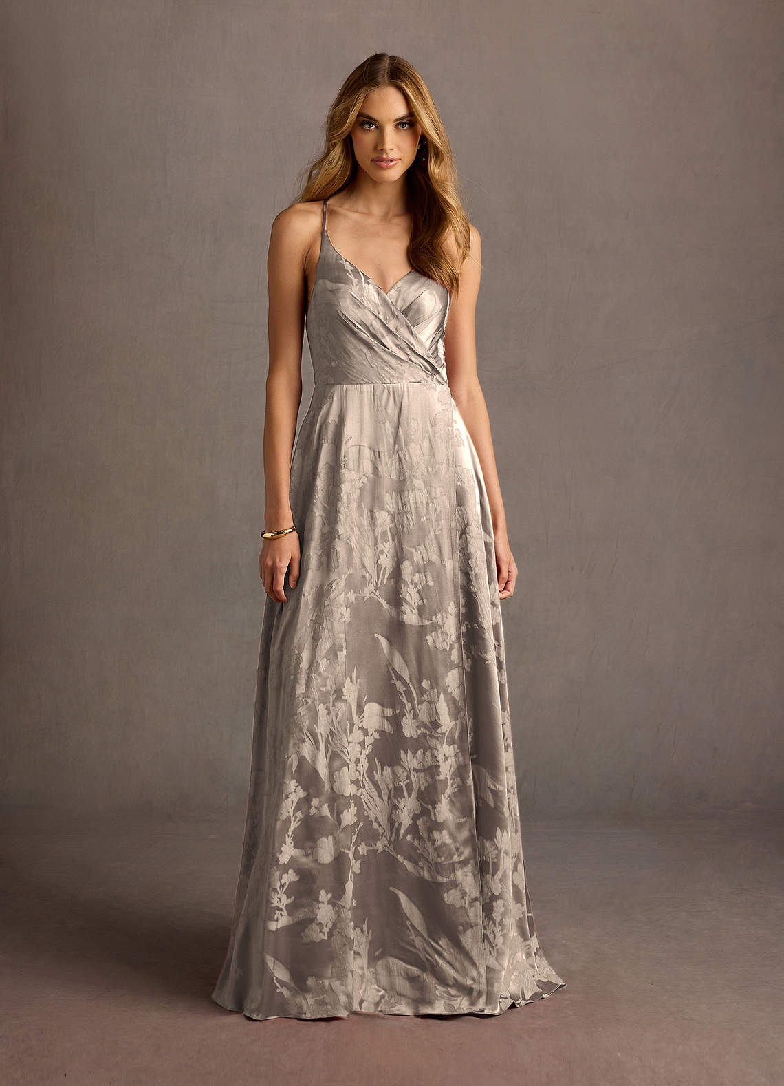 Gabrielle A-Line Open-Back Jacquard Wedding Guest Dress in Platinum