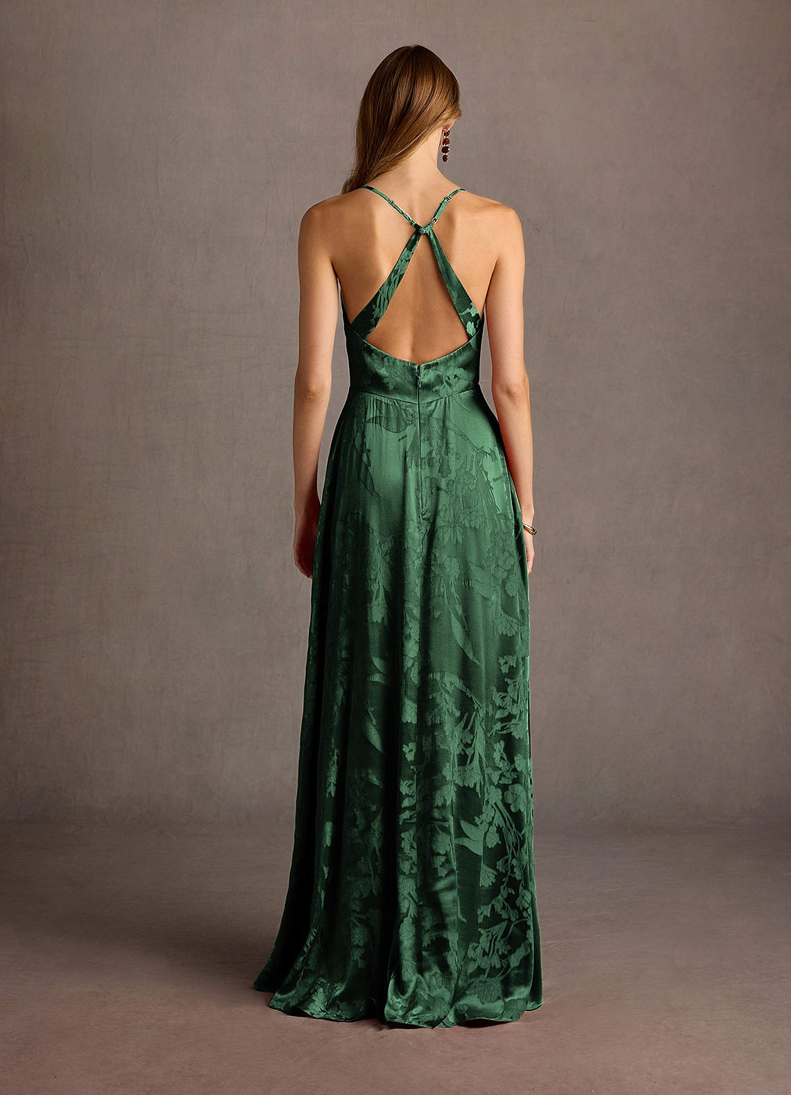 Gabrielle A-Line Open-Back Jacquard Wedding Guest Dress in Hunter Green