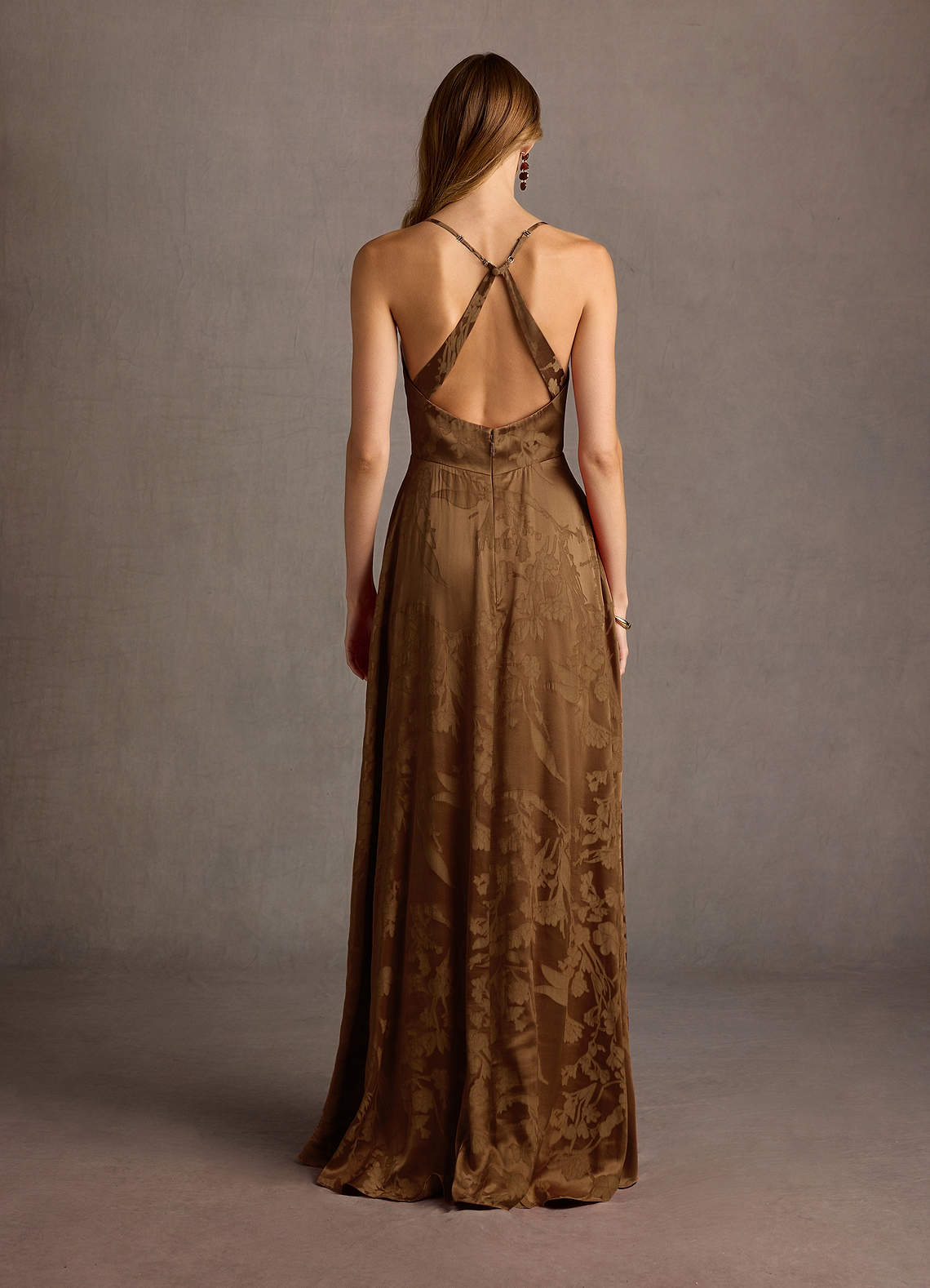 Gabrielle A-Line Open-Back Jacquard Wedding Guest Dress in Coco