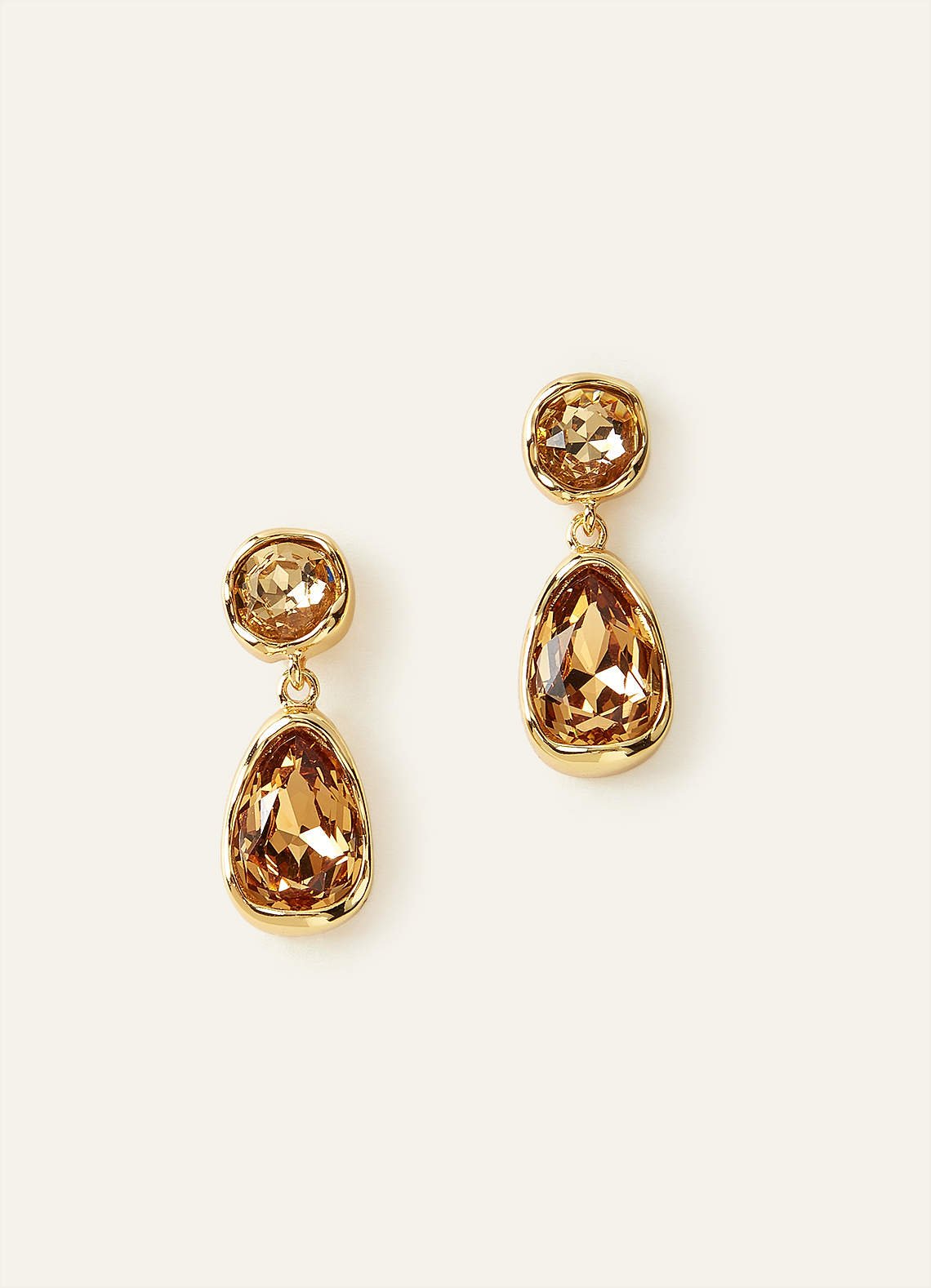 Gemstone Bezel Drop Earrings — Brown — 图 2/6