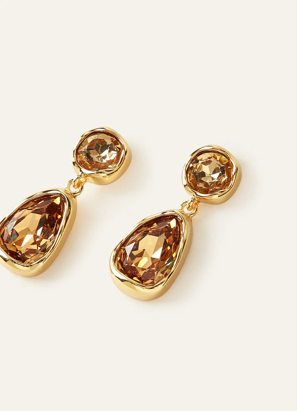 Gemstone Bezel Drop Earrings — Brown — 图 4/6
