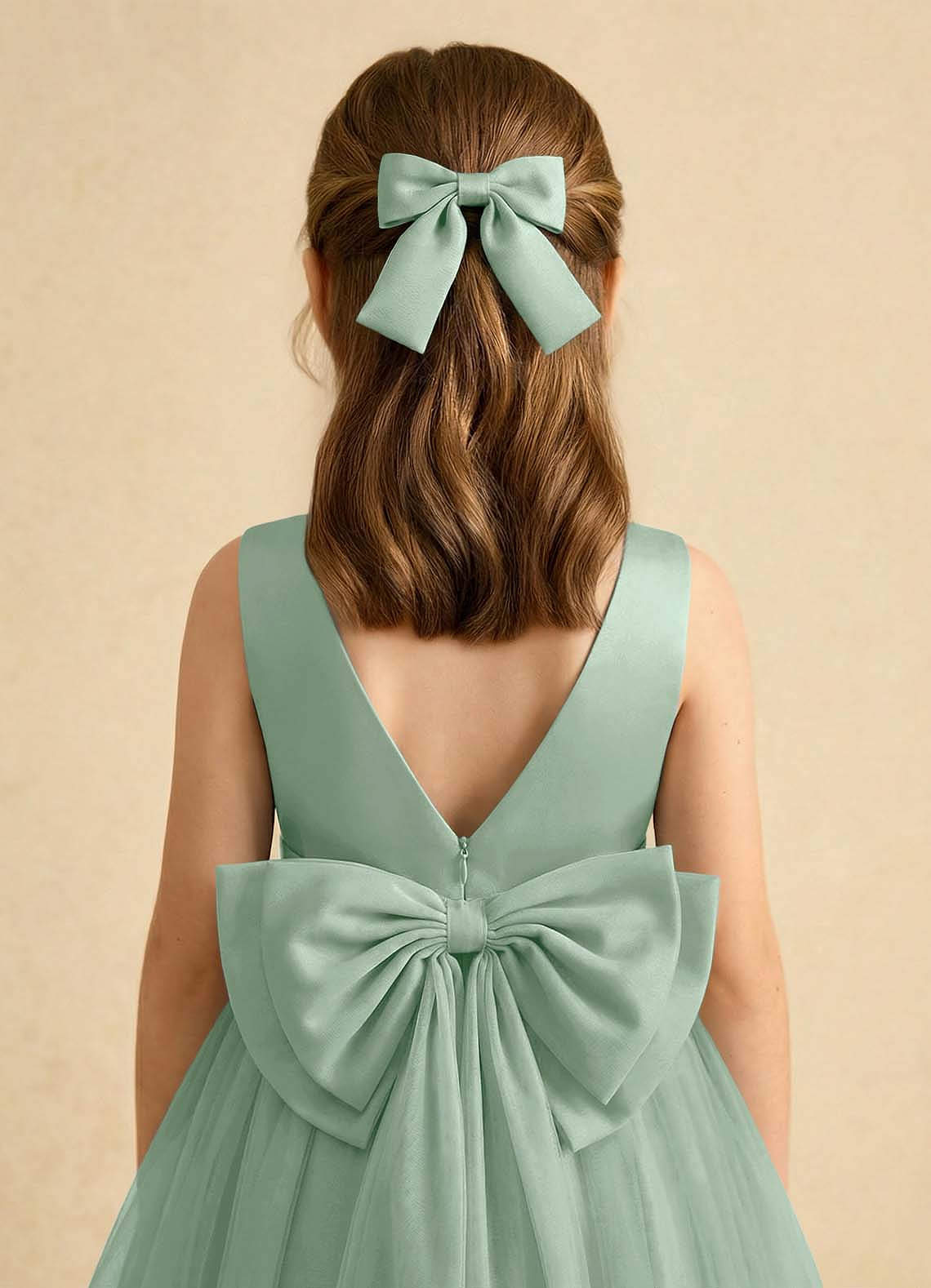 Girls Matte Satin Bow Hair Clip — Agave — 图 14/332