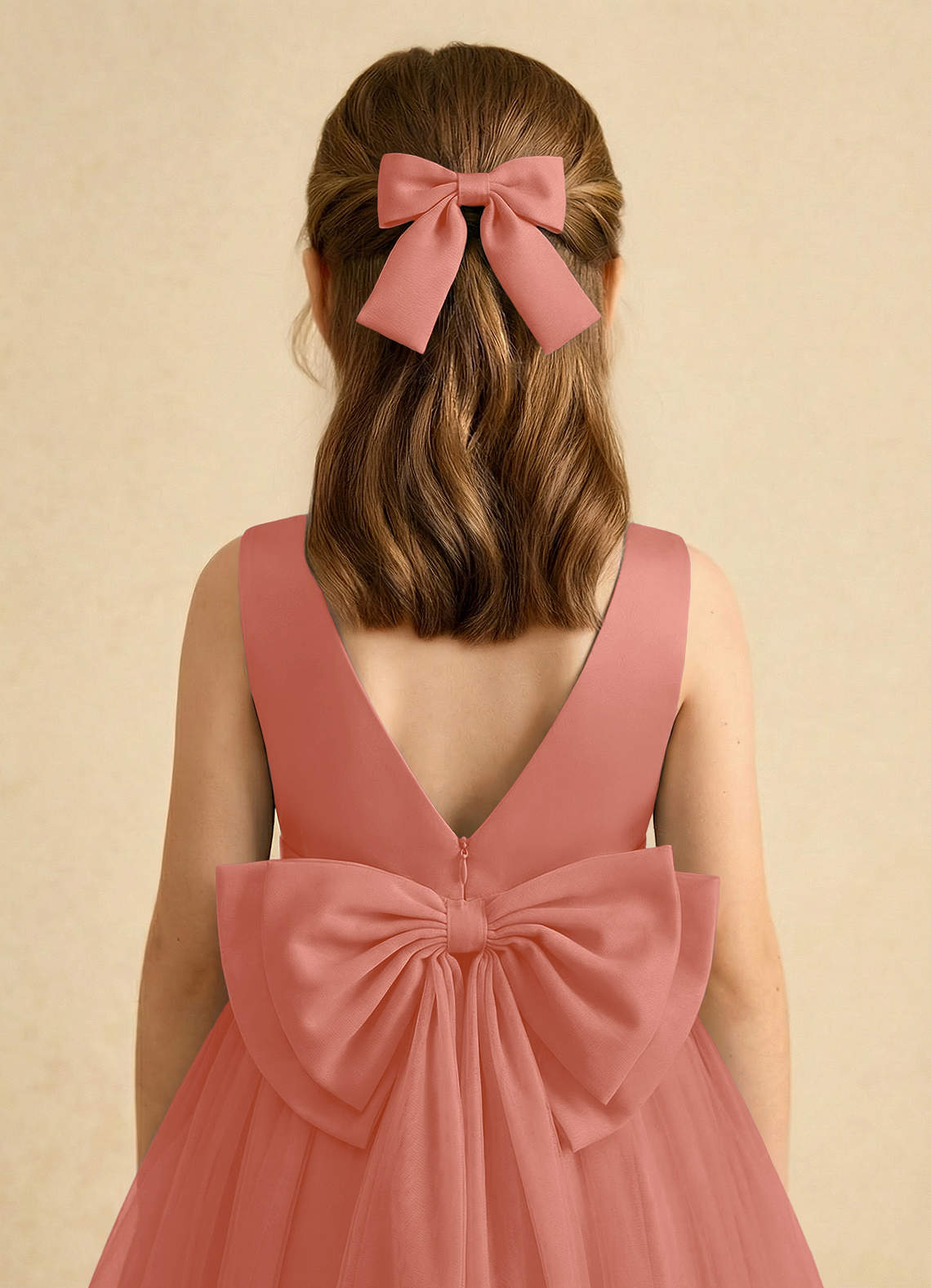 Girls Matte Satin Bow Hair Clip — Salmon Pink — 图 161/332
