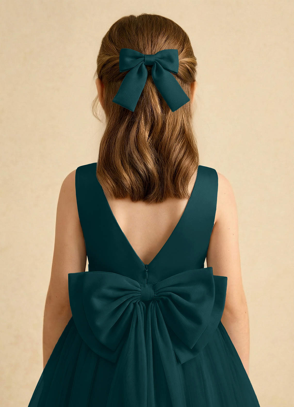 Girls Matte Satin Bow Hair Clip — Pine — 图 63/332