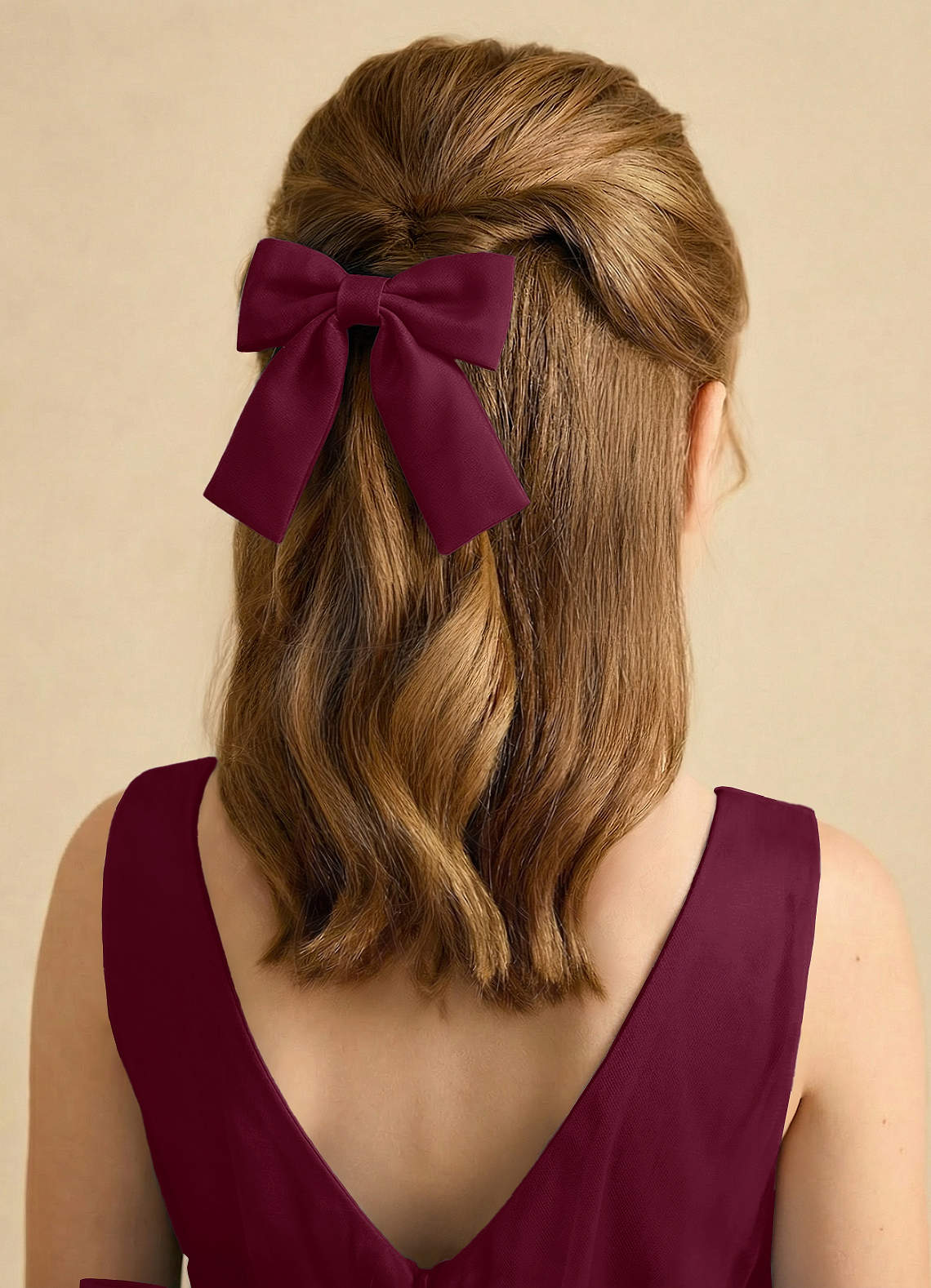 Girls Matte Satin Bow Hair Clip — Mulberry — 图 220/332