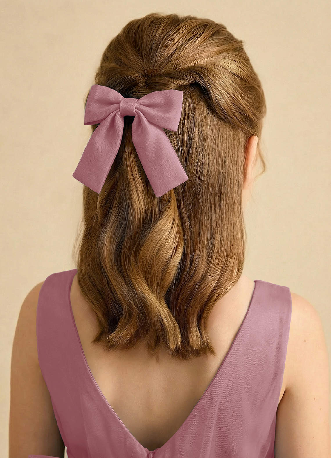 Girls Matte Satin Bow Hair Clip — Vintage Mauve — 图 190/332