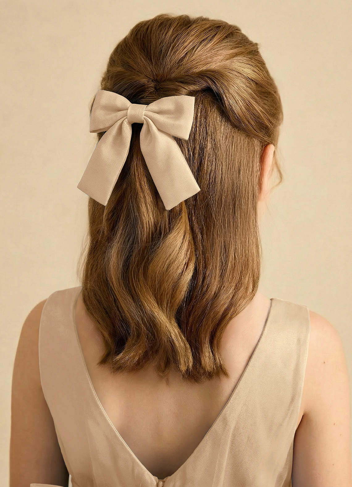 Girls Matte Satin Bow Hair Clip — champagne — 图 298/332