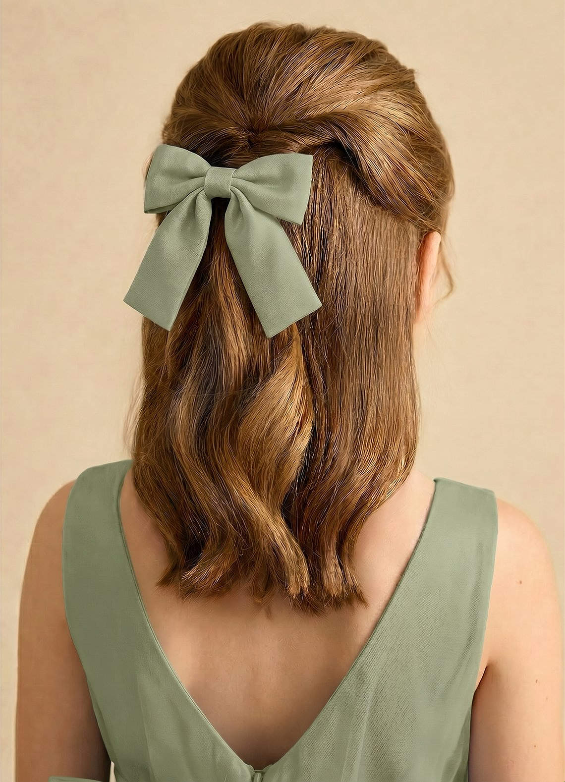 Girls Matte Satin Bow Hair Clip — Pistachio — 图 31/332