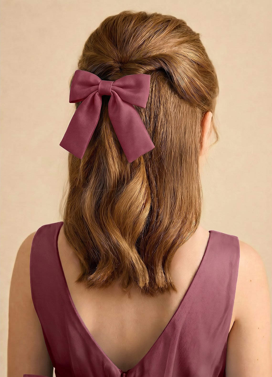 Girls Matte Satin Bow Hair Clip — Desert Rose — 图 200/332