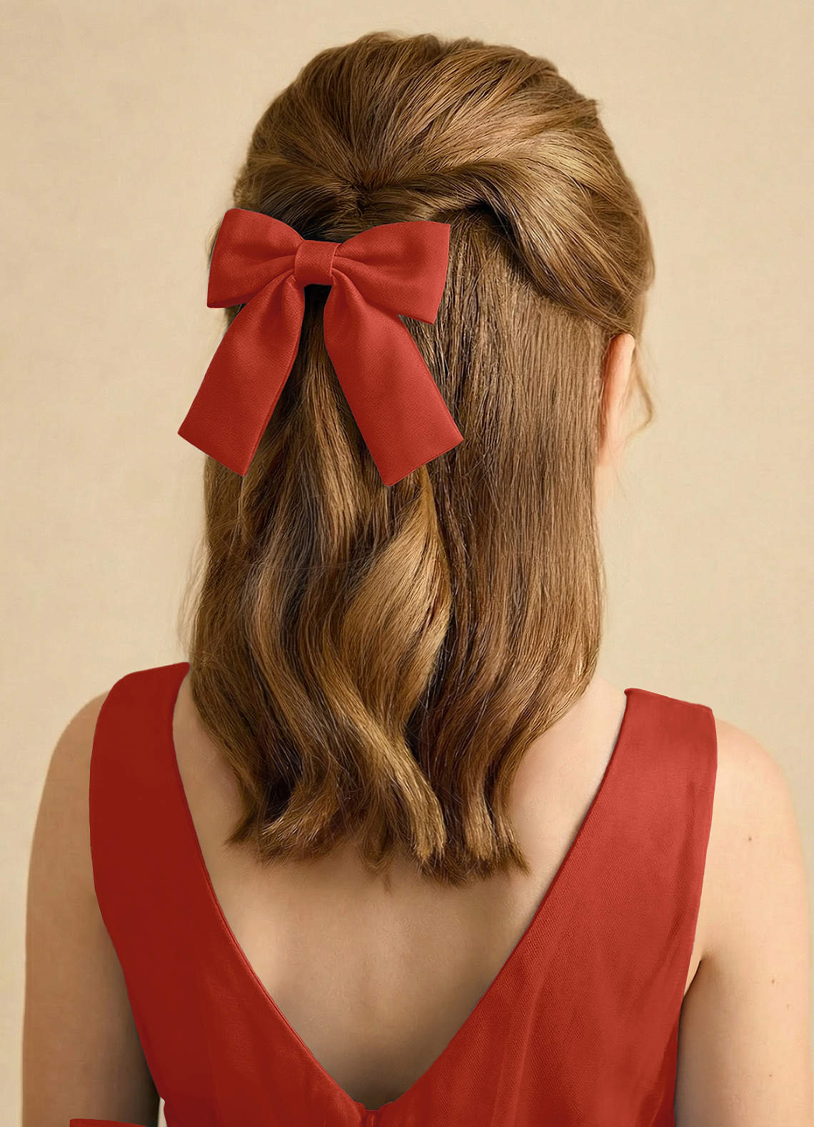 Girls Matte Satin Bow Hair Clip — Rust — 图 225/332