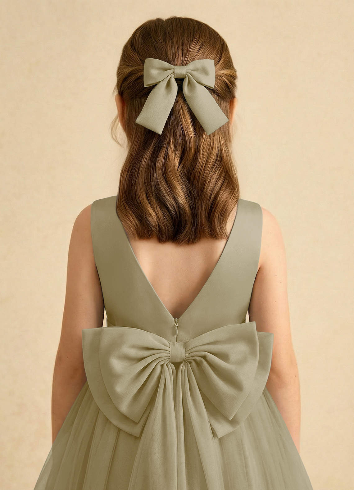 Girls Matte Satin Bow Hair Clip — Moss Green — 图 9/332