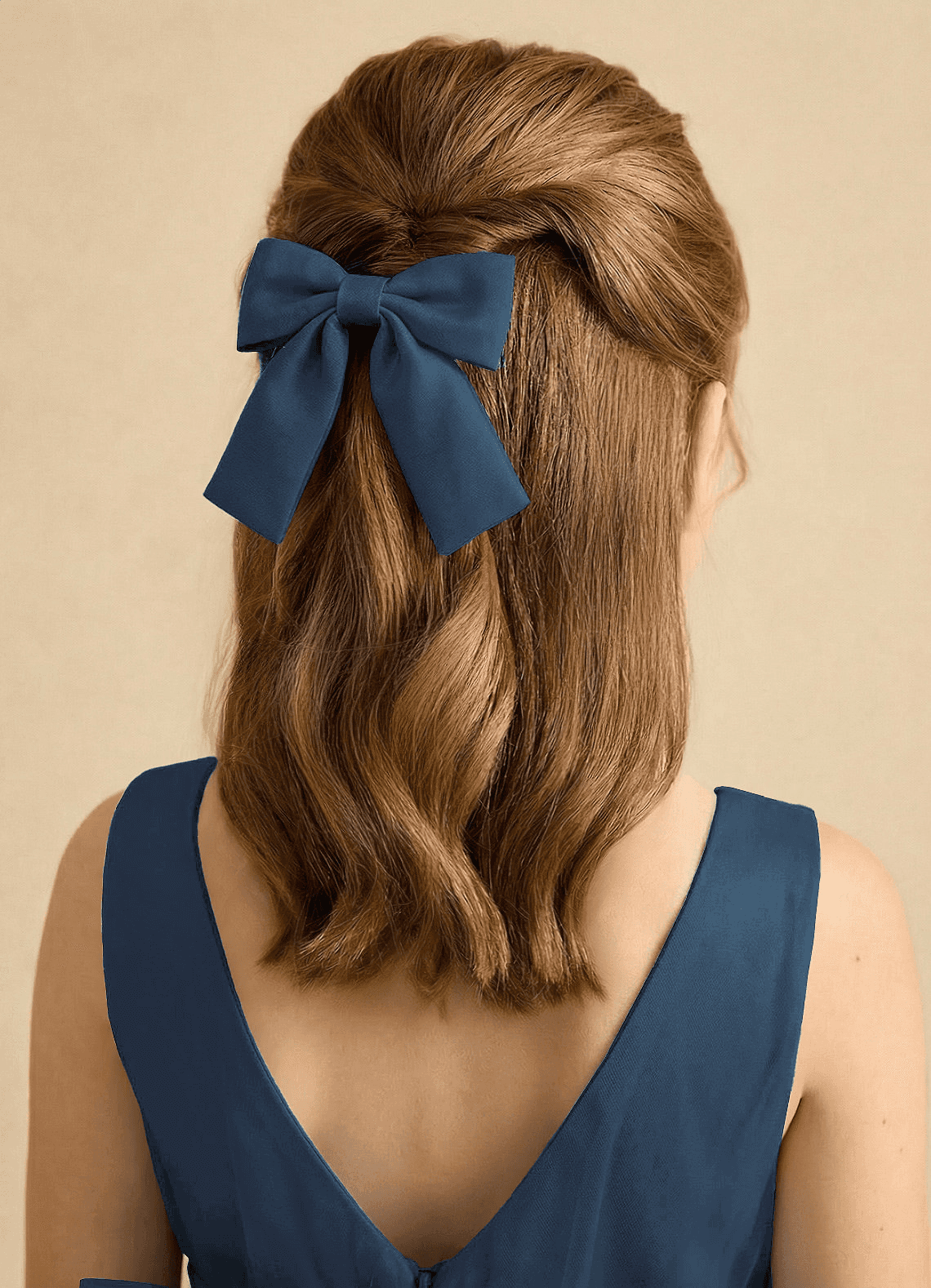Girls Matte Satin Bow Hair Clip — Dark Navy — 图 123/332