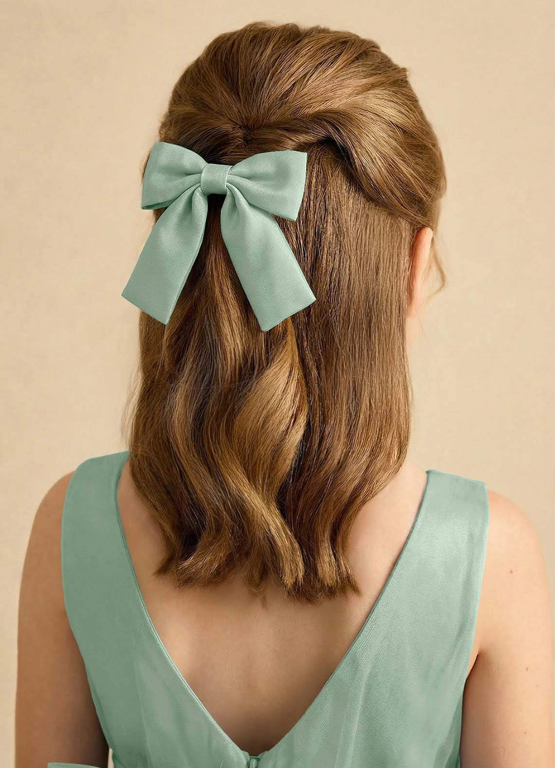 Girls Matte Satin Bow Hair Clip — Agave — 图 12/332