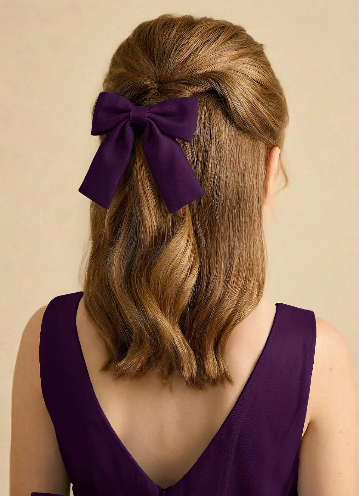 Girls Matte Satin Bow Hair Clip — Grape — 图 210/332