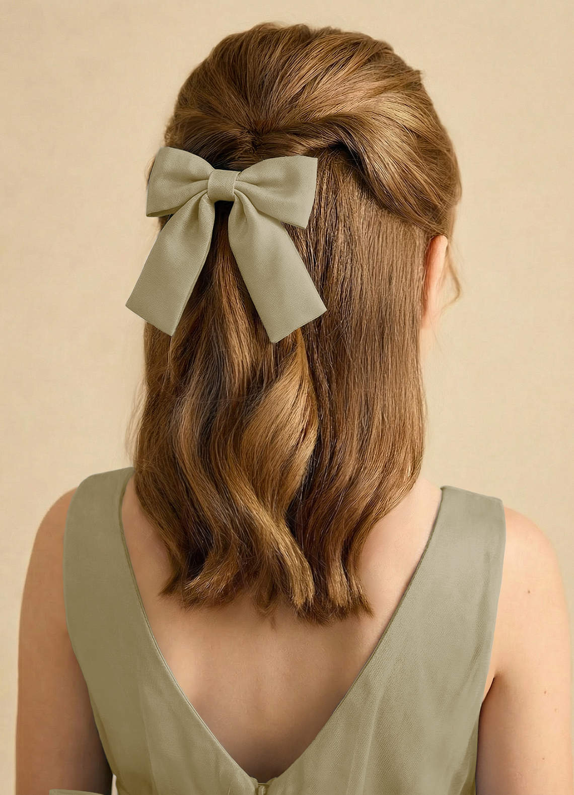 Girls Matte Satin Bow Hair Clip — Moss Green — 图 7/332