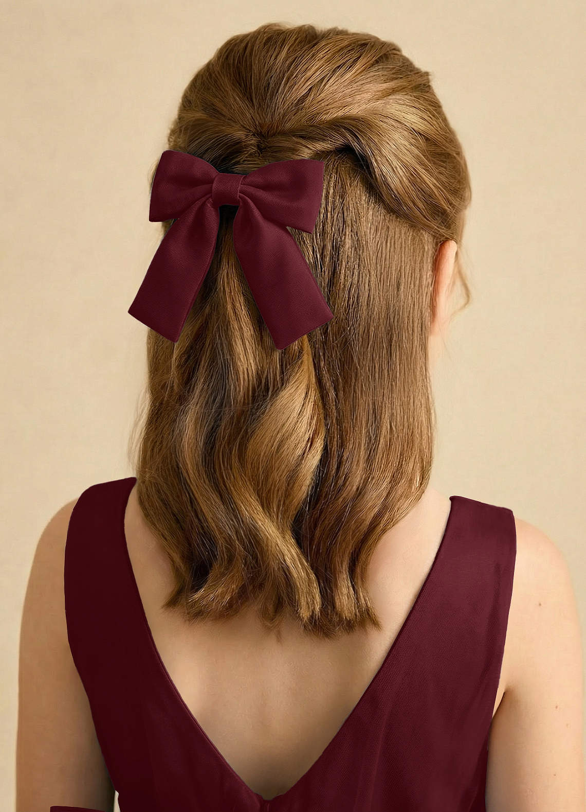 Girls Matte Satin Bow Hair Clip — Cabernet — 图 246/332