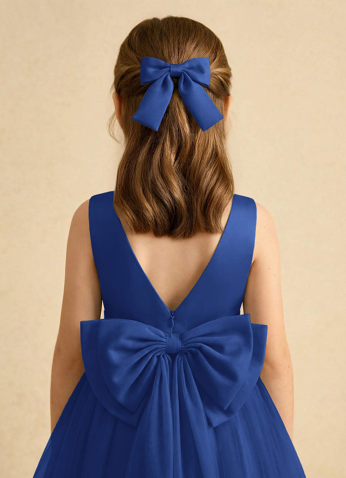 Girls Matte Satin Bow Hair Clip — Royal Blue — 图 89/332