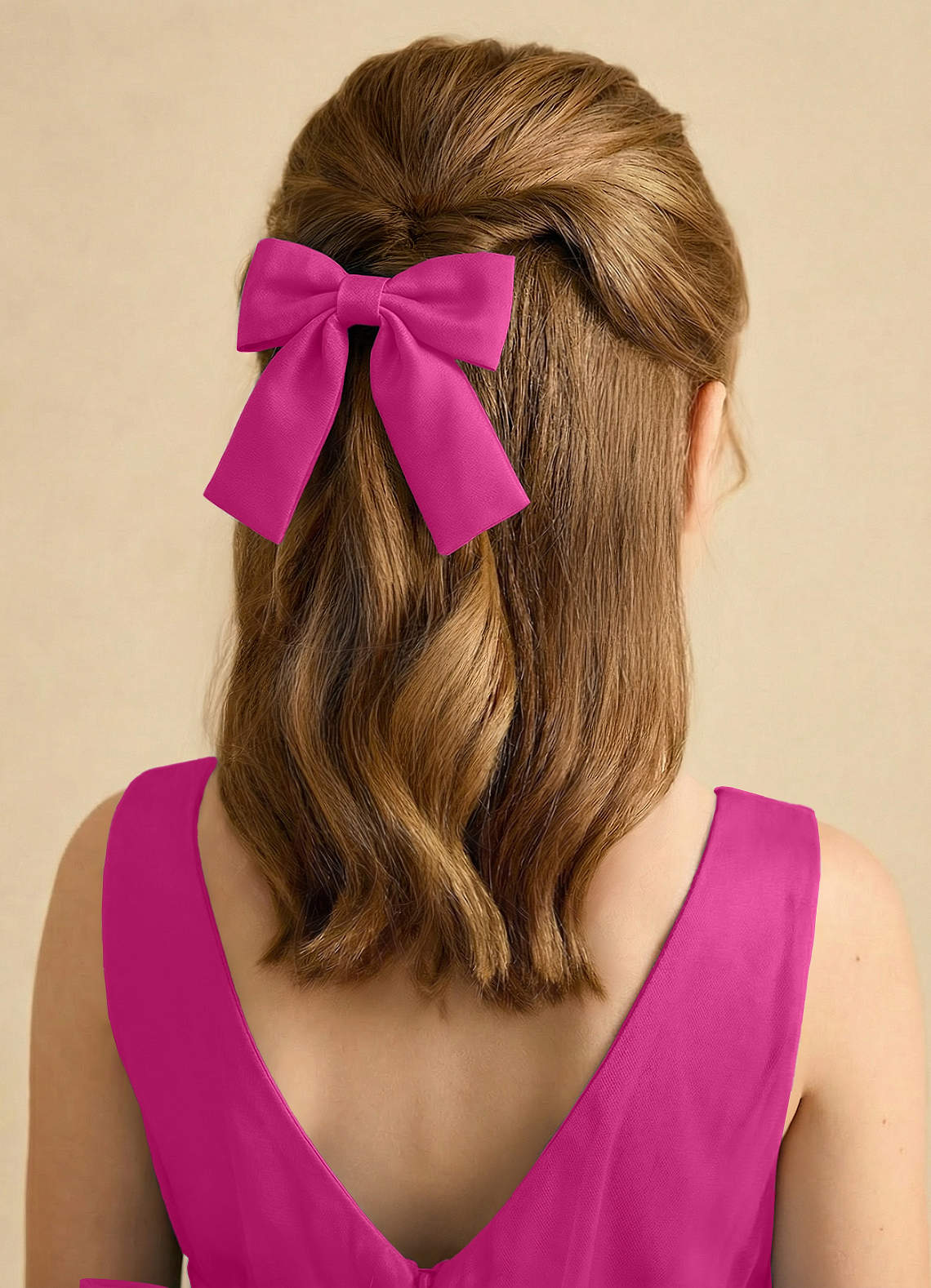 Girls Matte Satin Bow Hair Clip — Fuchsia — 图 169/332