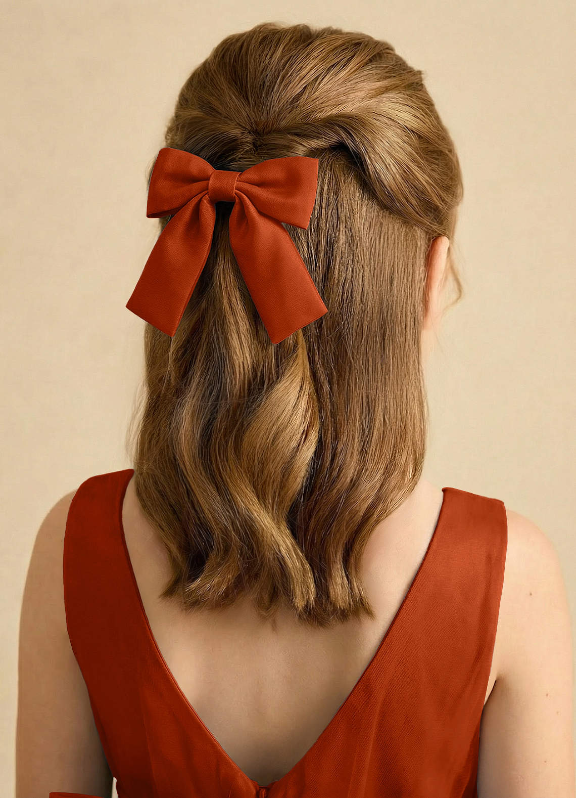 Girls Matte Satin Bow Hair Clip — Paprika — 图 251/332