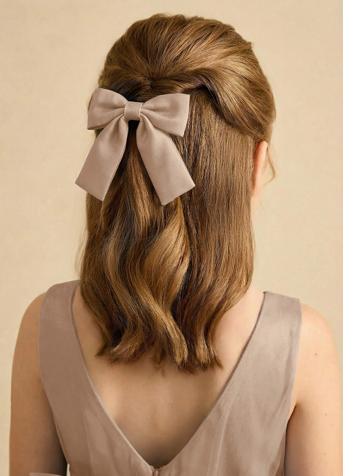 Girls Matte Satin Bow Hair Clip — taupe — 图 303/332
